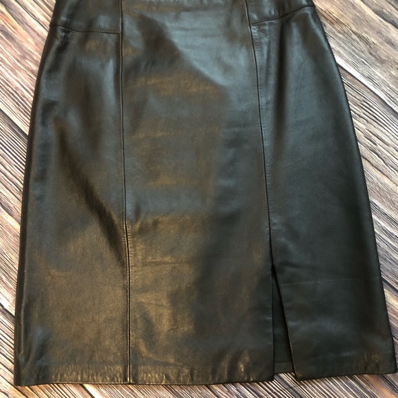 003 COLETTE MORDO SADMARA SOFT BLACK LEATHER SKIRT BACK ZIPPER FRONT SLIT SZ10 - Picture 4 of 10